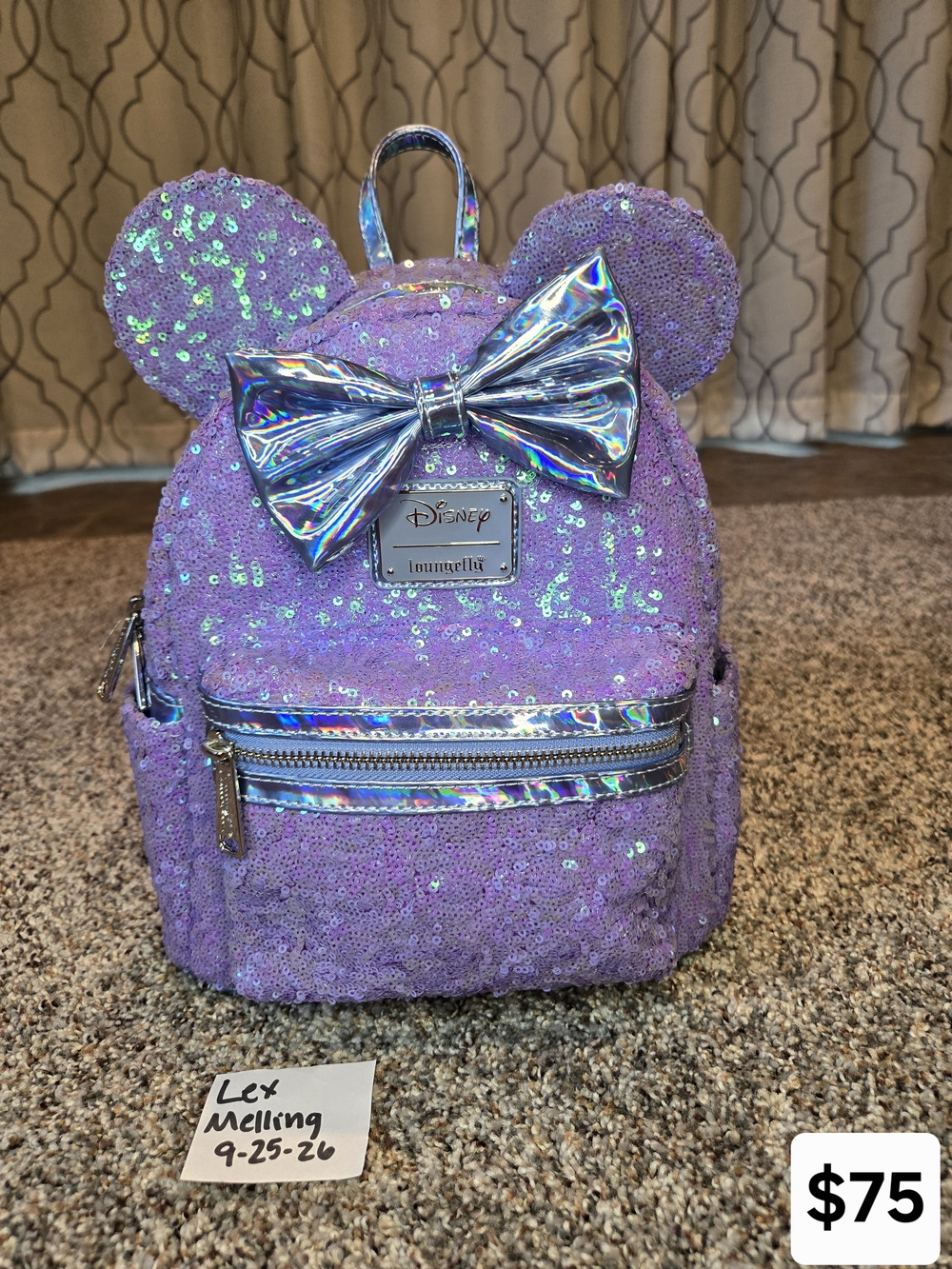 Disney x Loungefly Lavender Sequin Mini Backpack with Holographic Bow